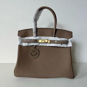 Etoupe Pebble Leather 30 Leather Bag Belted Lock Key Satchel w/ Gold Hardware C1